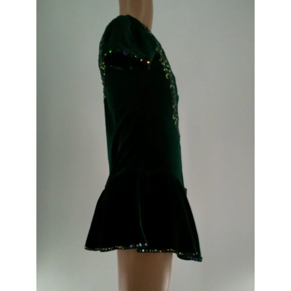 Pre-Owned Dance Costume Unbranded  Large Child Green Embroidery Irish Rhineston